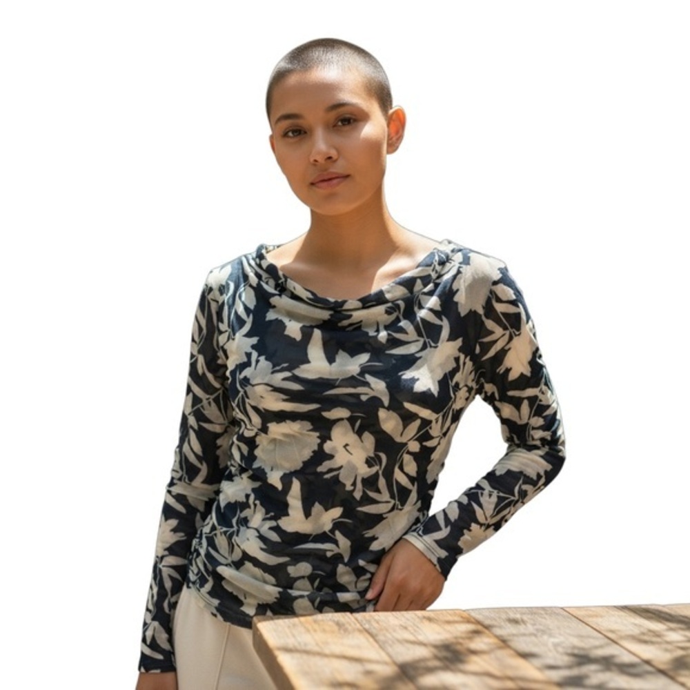 Sweet Pea Navy and White Floral Long Sleeve Top